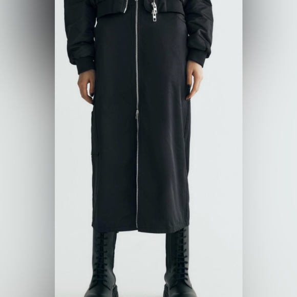 ZARA Nylon Black Cargo Midi Skirt with Zipper Detail- Sue S- NEW - Picture 4 of 12